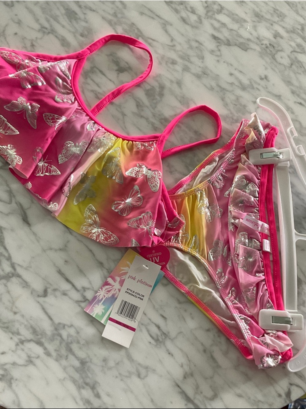 Pink Platinum Pink & Yellow Ruffle Butterfly Bikini